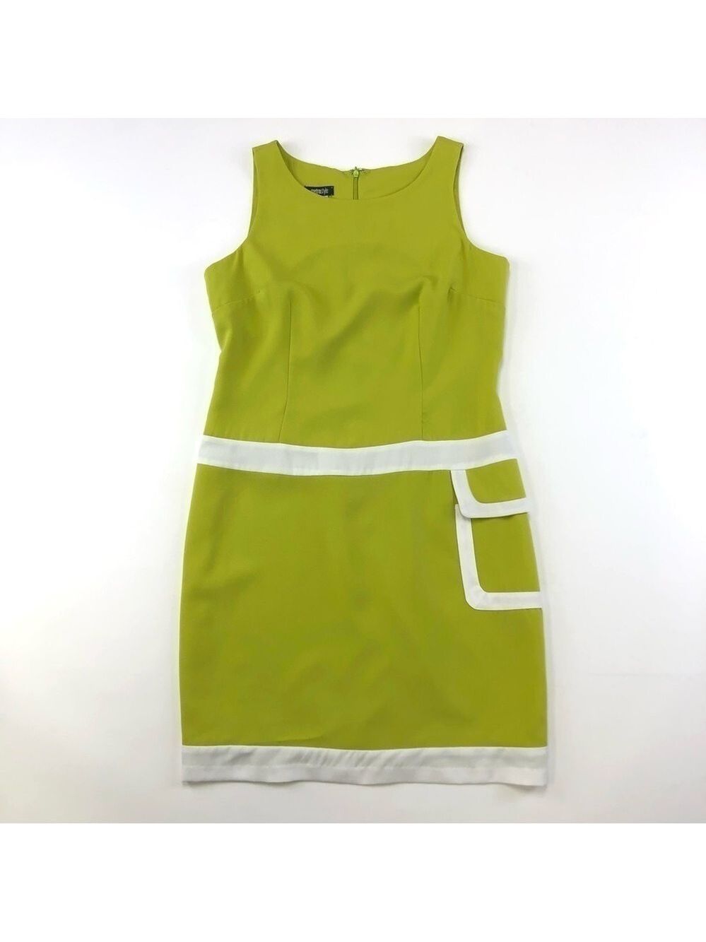 Metro Style mod dress lime green white sleeveless polyester Size 8 retro 70s
